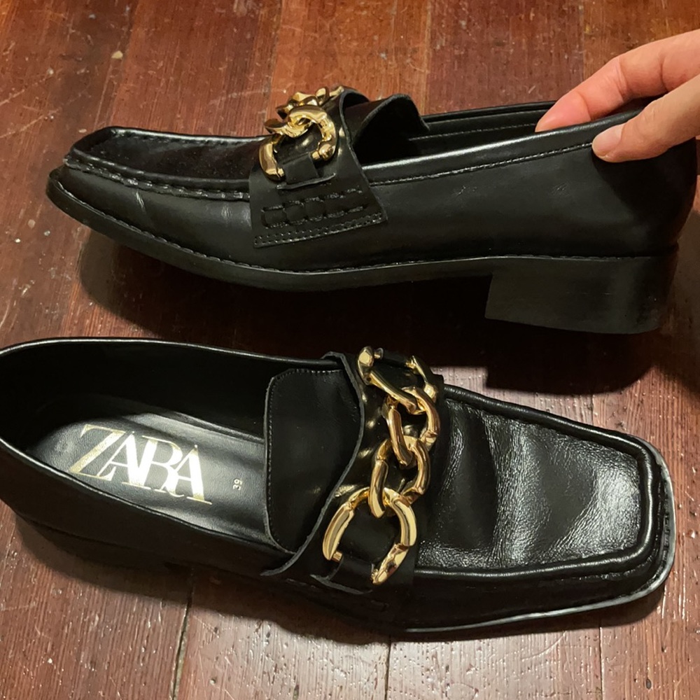 Zara chunky leather loafers with golden detail
